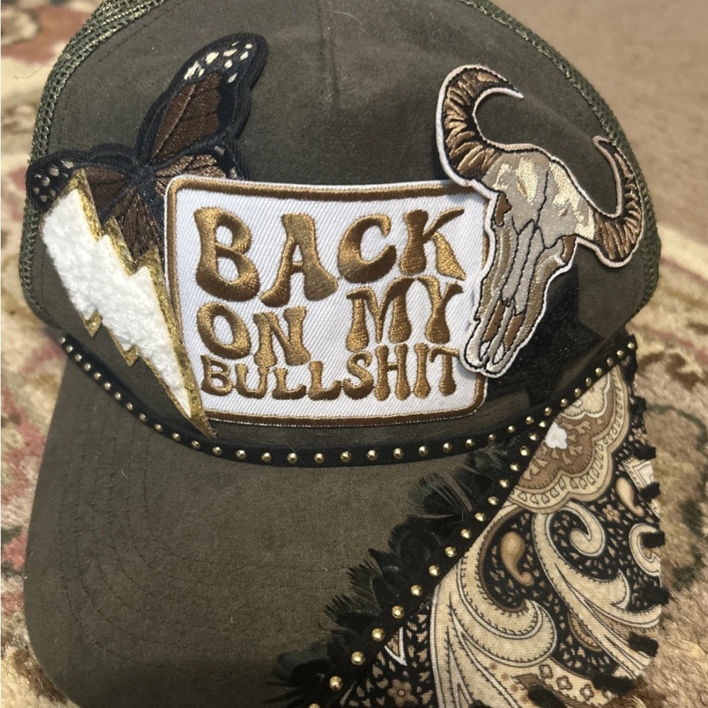 Trucker Hat Embroidered Olive Green Cap with Patches Brand New